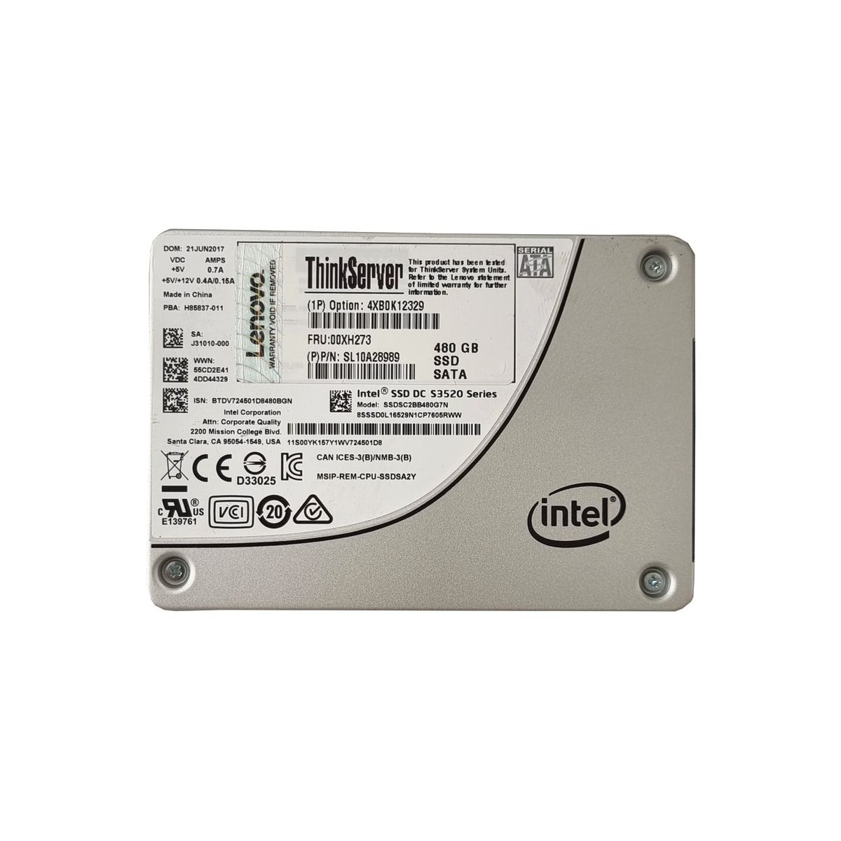 DYSK LENOVO INTEL DC S3520 SERIES 480GB SSD SATA III 6G 2,5 MLC 00XH273