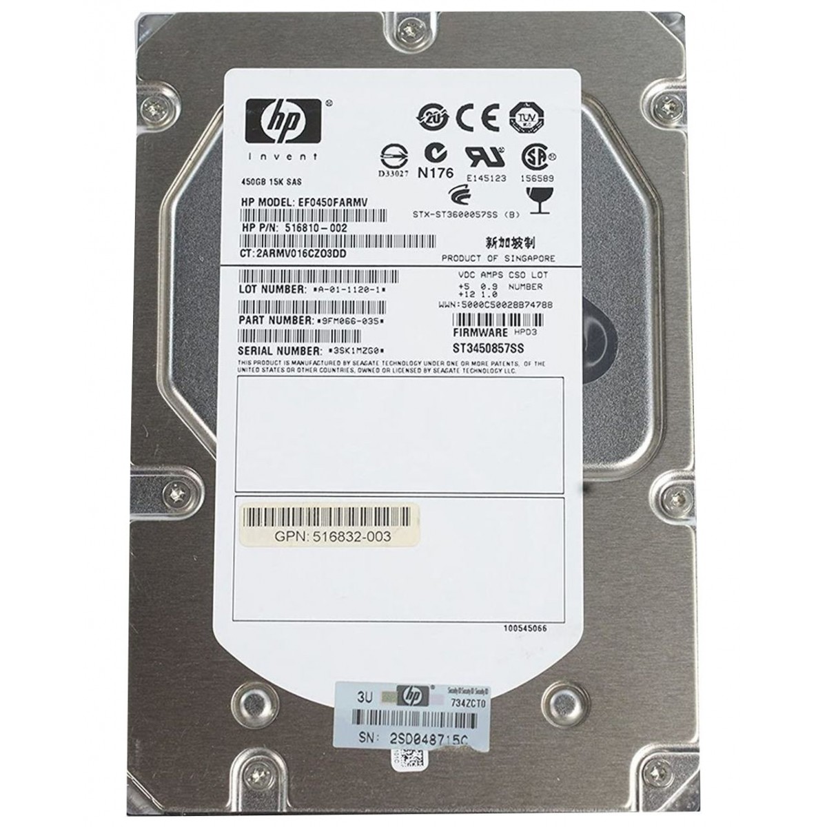 HP 450GB SAS EF0450FARMV 15K 6G 3,5 516810-002 HP 450GB SAS EF0450FARMV 15K 6G 3,5 516810-002