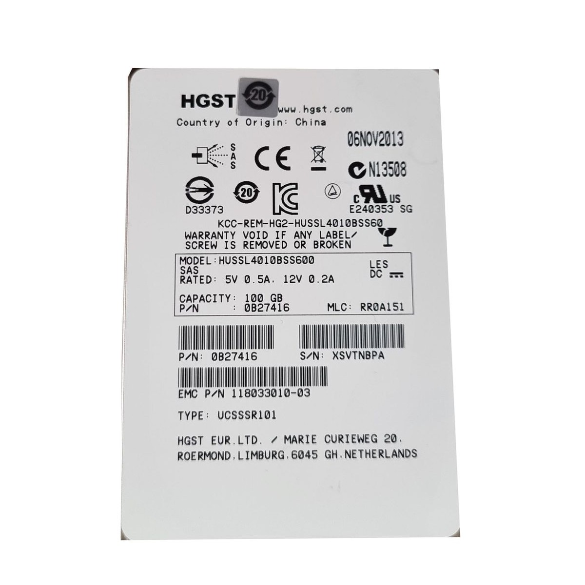 DYSK HGST EMC 100GB SAS SSD 6G 2,5 HUSSL4010BSS60