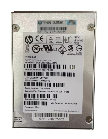 DYSK HP 3PAR 1.92TB SSD SAS 6G MLC 2,5 DOPE1920S5xnNMRI 762770-003