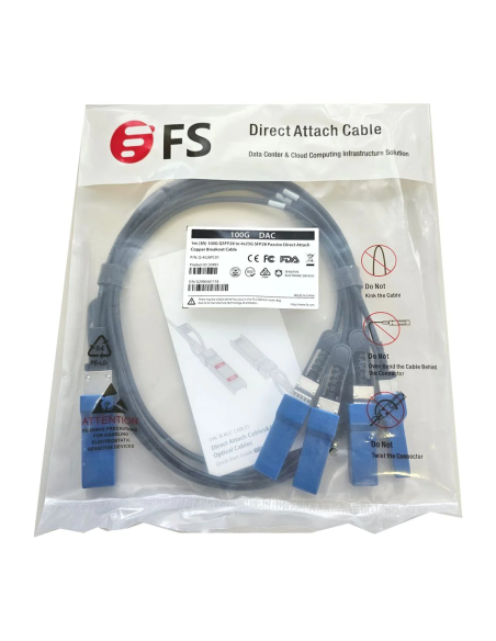 NOWY KABEL FS DAC 100G QSFP28 NA 4X25G SFP28 1M