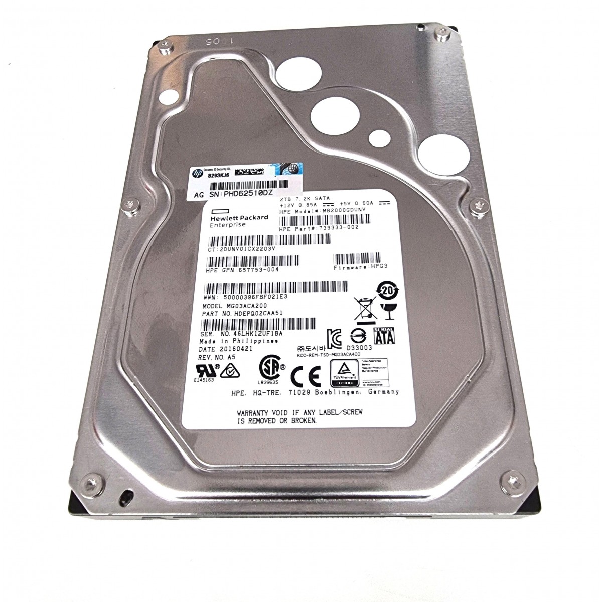 HPE 2TB SATA MB2000GDUNV 7.2K 6G 3,5 739333-002