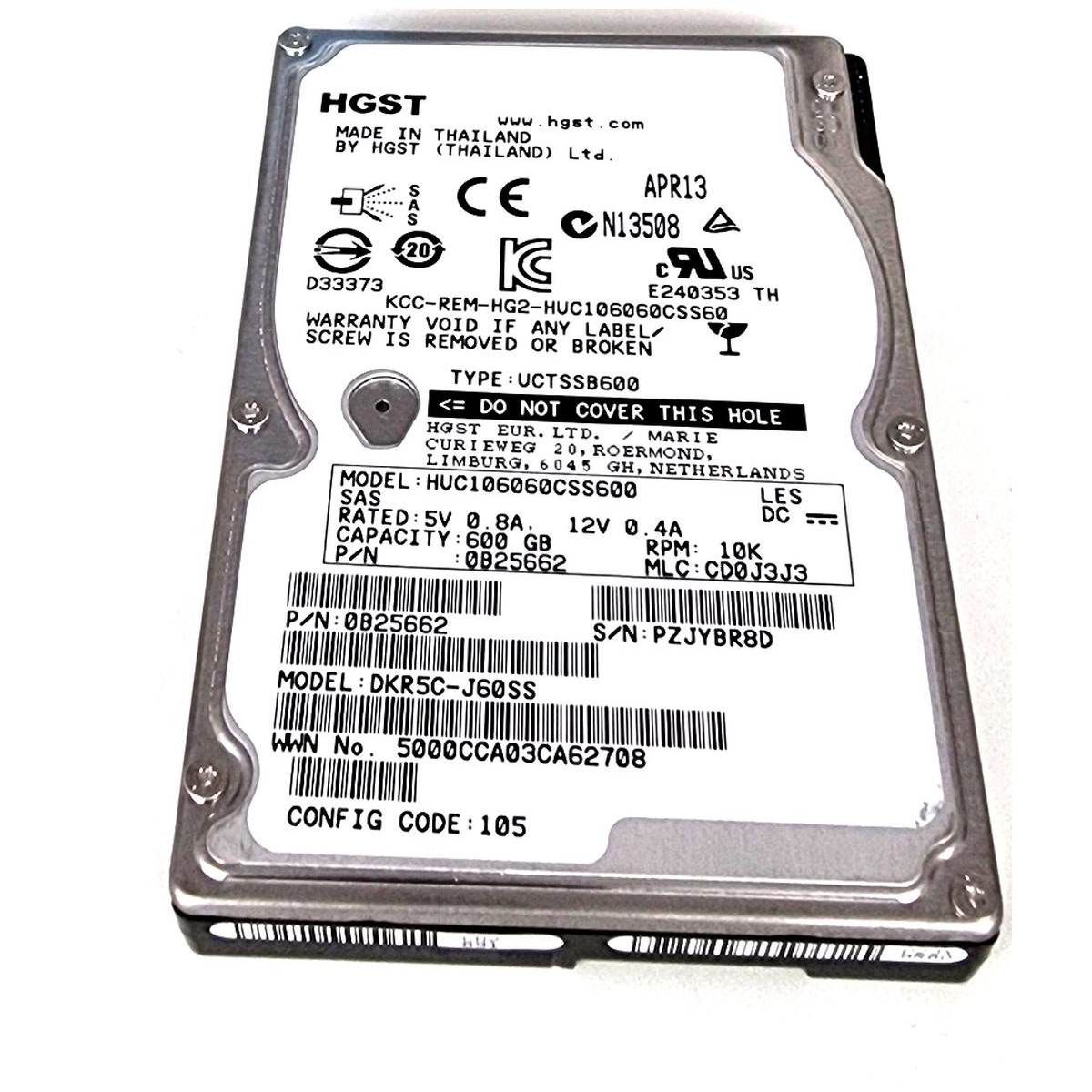 HGST 600GB SAS HUC106060CSS600 10K 6G 2,5