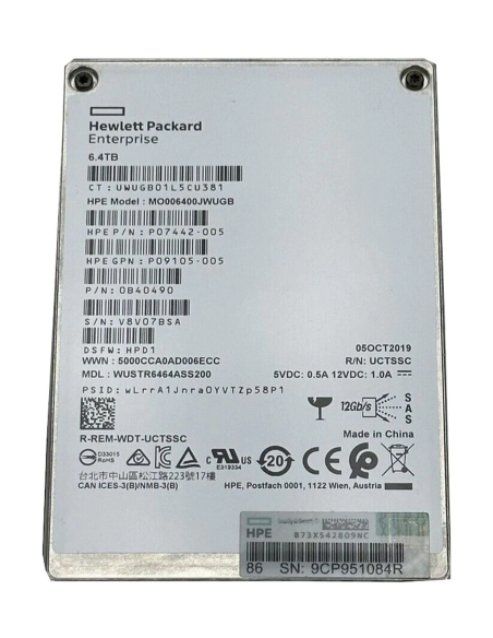 HPE 6.4TB SSD SAS WUSTR6464ASS200 12G 2,5 P07442