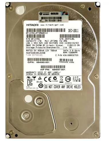 DYSK HP HITACHI 1TB SATA 3G 7.2K 3,5 HUA722010CLA330 684057-001 0F13701