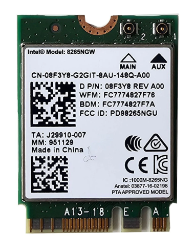 KARTA WiFi DELL INTEL 8265NGW WiFi 5 2x2 2.4GHz 5GHz BLUETOOTH 4.2 08F3Y8