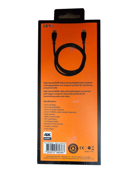 NOWY KABEL FL HDMI 2.0 NA HDMI 2.0 4K CZARNY 2M 40-480387