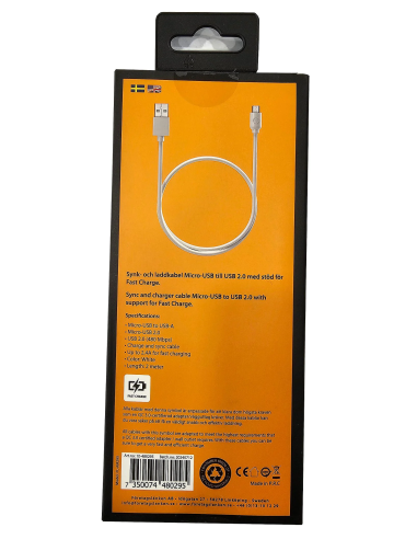 NOWY KABEL FL USB 2.0 NA MICRO USB 2M BIAŁY iOS ANDROID 10-480295