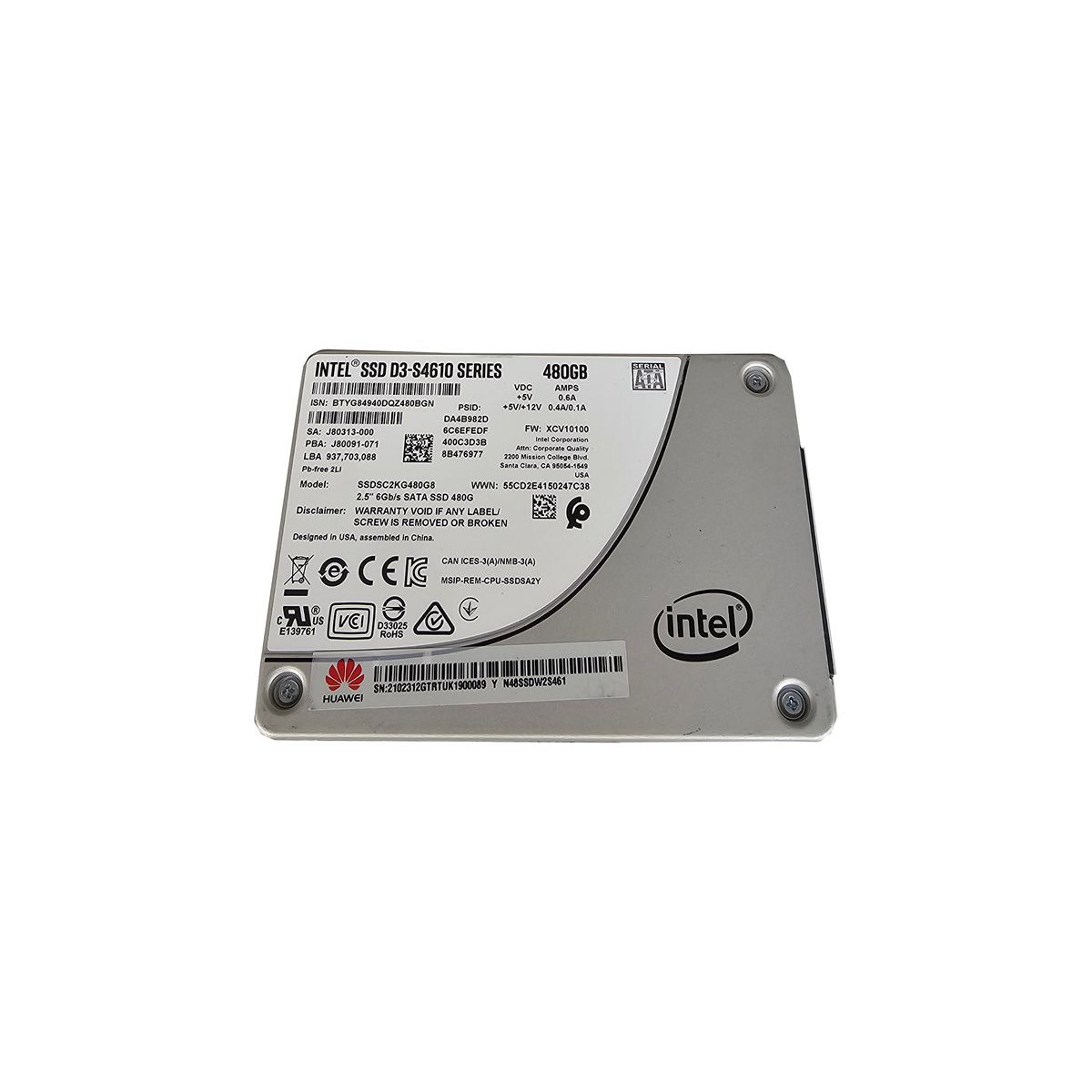 INTEL 480GB SSD SATA D3-S4610 6G 2,5 SSDSC2KG480G8