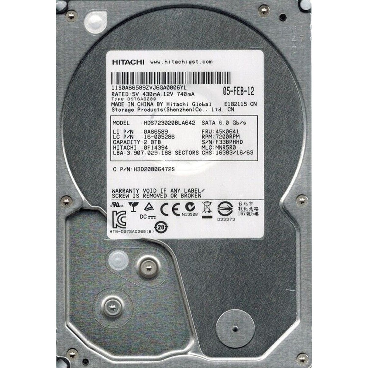 DYSK IBM HITACHI 2TB SATA 7,2K 6G 3,5 45K0641