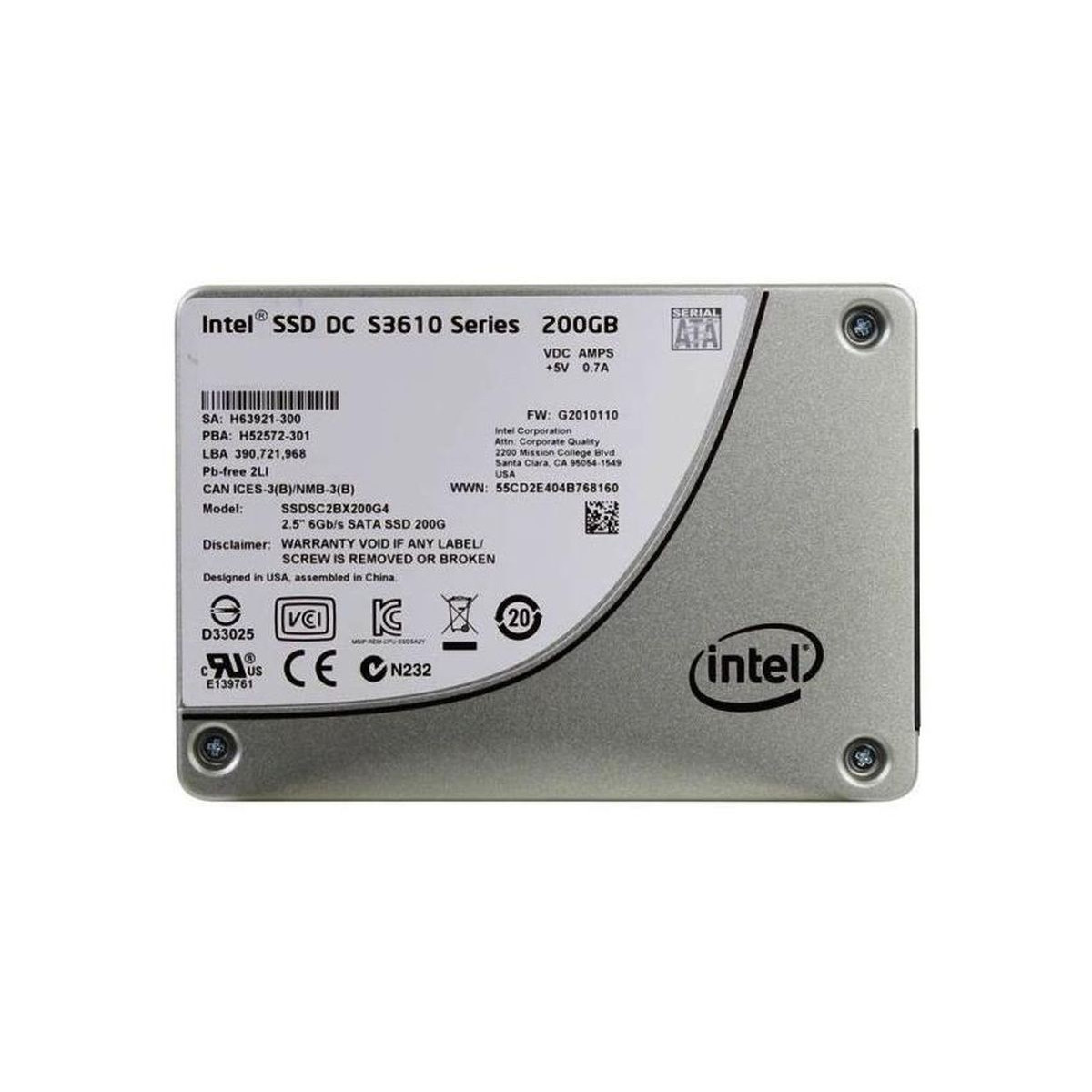 INTEL 200GB SSD SATA S3610 6G 2,5 SSDSC2BX200G4