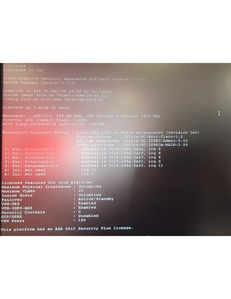 FIREWALL CISCO ASA 5510 SECURITY PLUS LICENSE