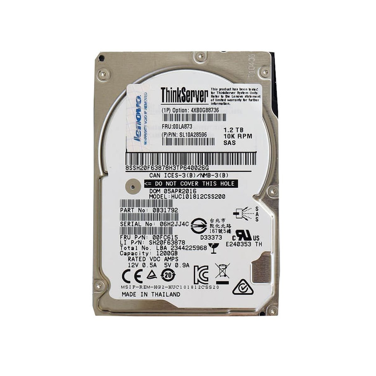 LENOVO 1.2TB SAS HUC101812CSS200 12G 2,5 00LA873