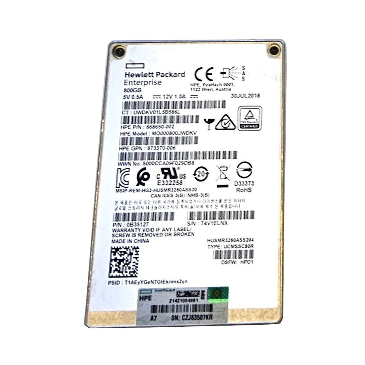 HPE 800GB SSD SAS HUSMR3280ASS204 12G 2,5 868650