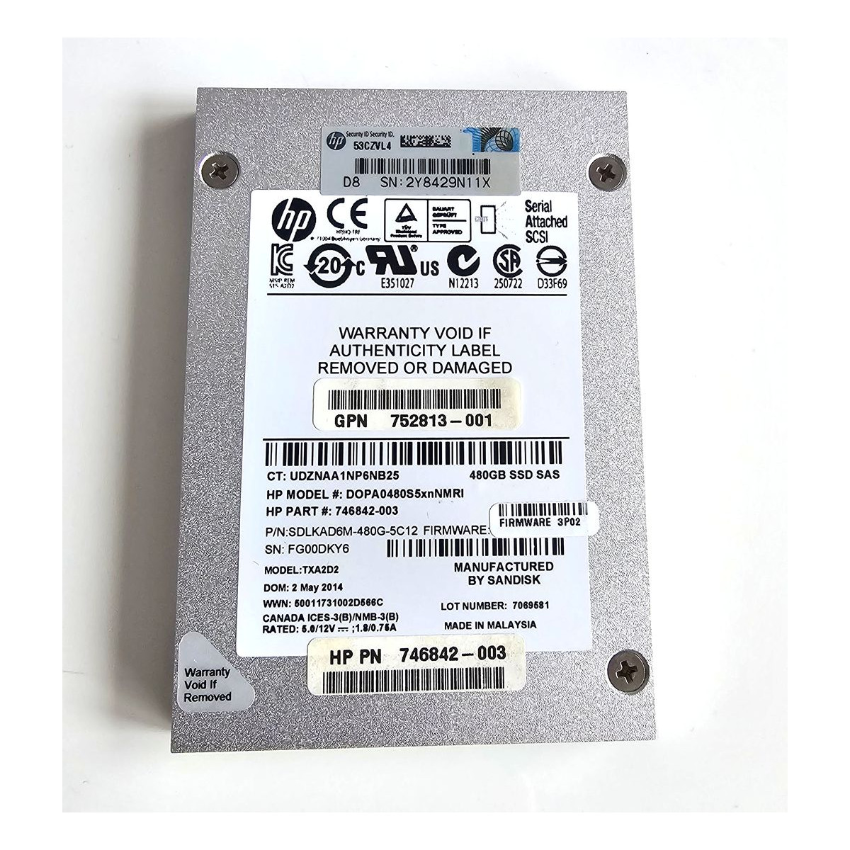 HP 480GB SSD SAS TXA2D2 6G 2,5 746842-003