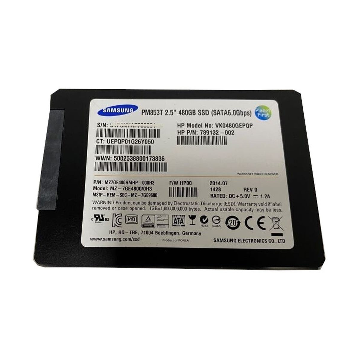 DYSK HP SAMSUNG PM853T 480GB SSD SATA 6G 2,5 MZ-7GE4800 789132-002
