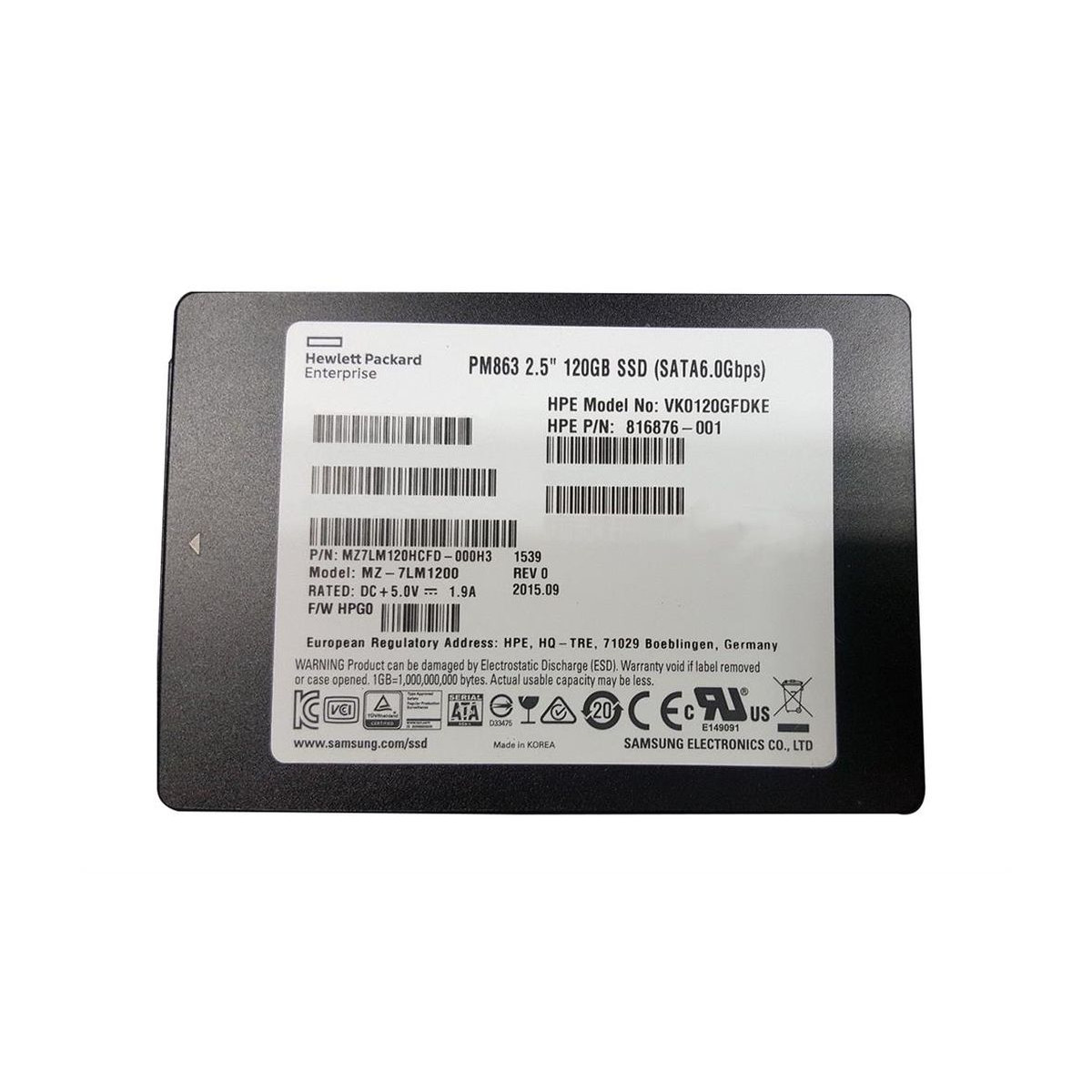 HPE 120GB SSD SATA MZ-7LM1200 PM863 6G 2,5 816876
