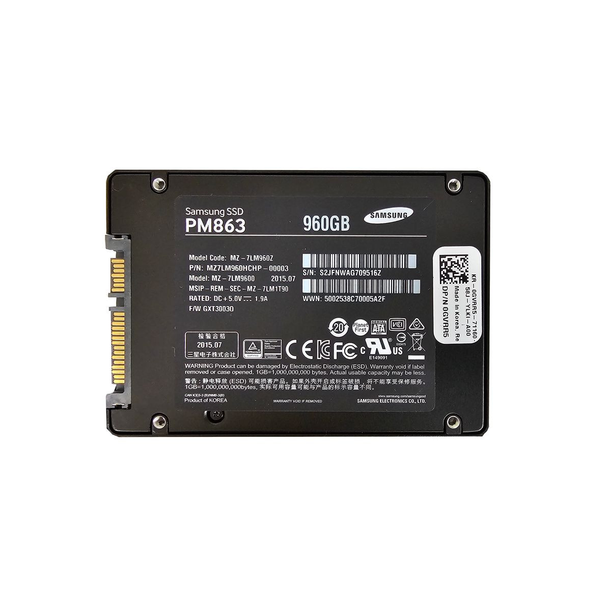 DYSK DELL SAMSUNG PM863 960GB SSD SATA 6G 2,5 TLC 0GVRR5 MZ-7LM960Z