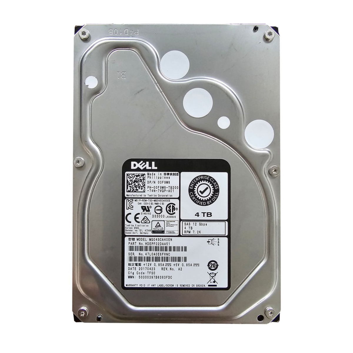 DYSK DELL TOSHIBA 4TB SAS 12G 7.2K 3,5 00F9W8 MG04SCA40EN