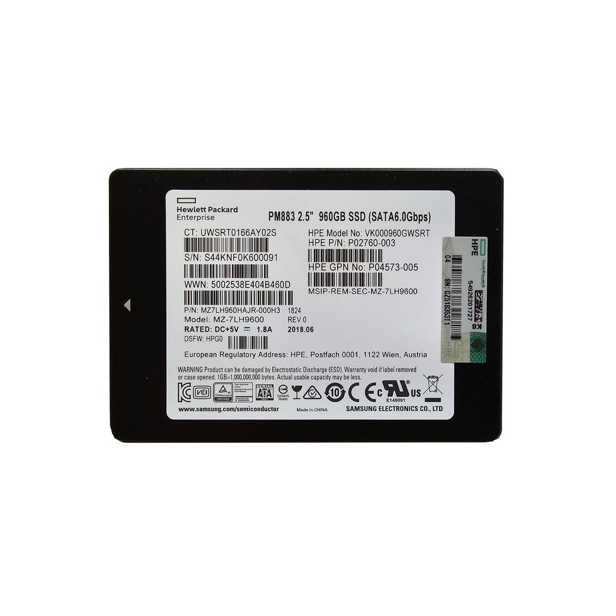 DYSK HPE SAMSUNG PM883 960GB SSD SATA 6G 2,5 P02760-003 MZ-7LH9600