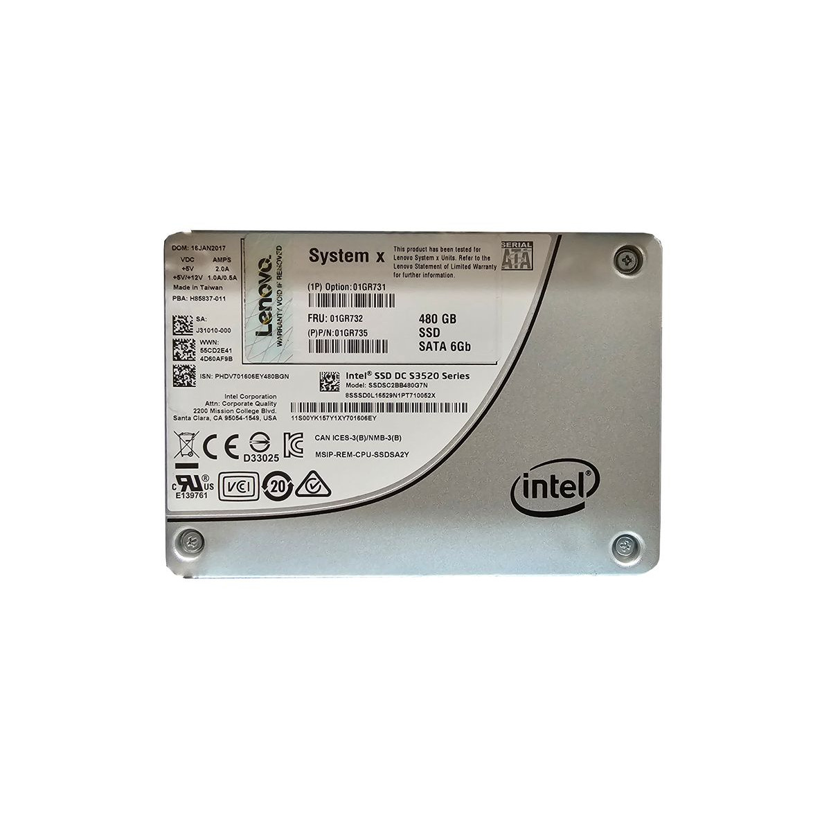 DYSK IBM INTEL 480GB SSD SATA 6G 2,5 01GR732 SSDSC2BB480G7N