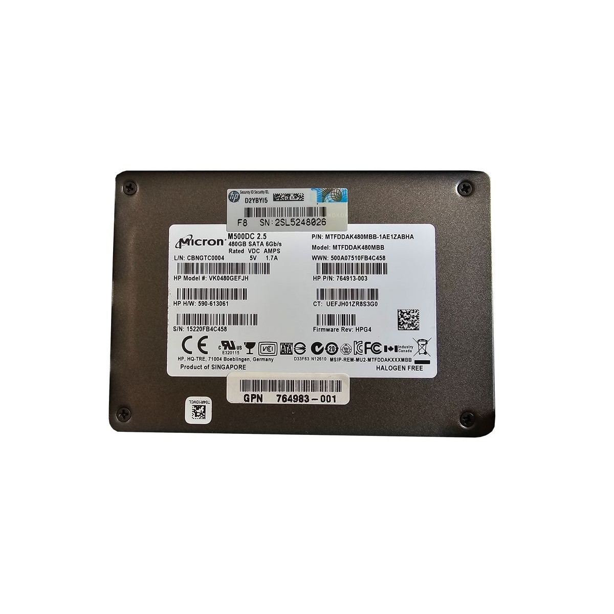 DYSK HP MICRON 480GB SSD SATA 6G 2,5 764913-003 MTFDDAK480MBB