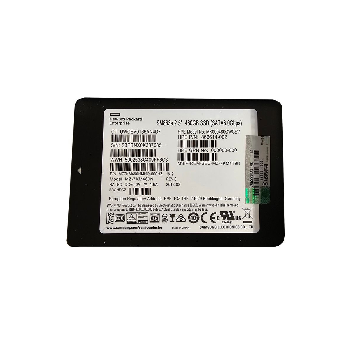 DYSK HP SAMSUNG SM863a 480GB SSD SATA 6G 2,5 866614-002 MZ-7KM480N