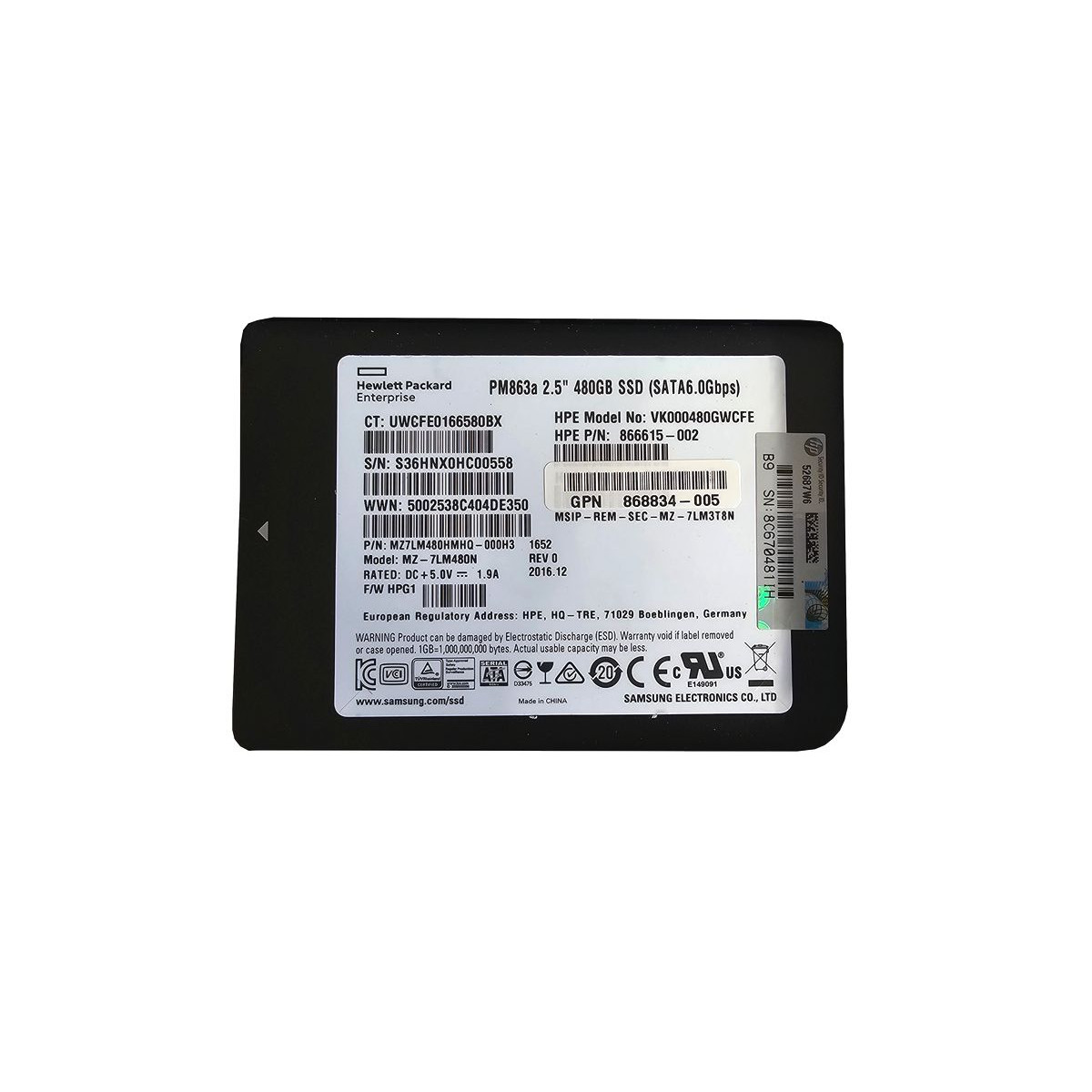 DYSK HP SAMSUNG PM863a 480GB SATA SSD 6G 866615-002 MZ-7LM480N