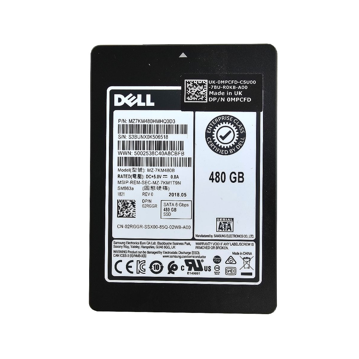 DYSK DELL SAMSUNG 480GB SSD SATA 6G 2,5 TLC 02RGGR MZ-7KM480B