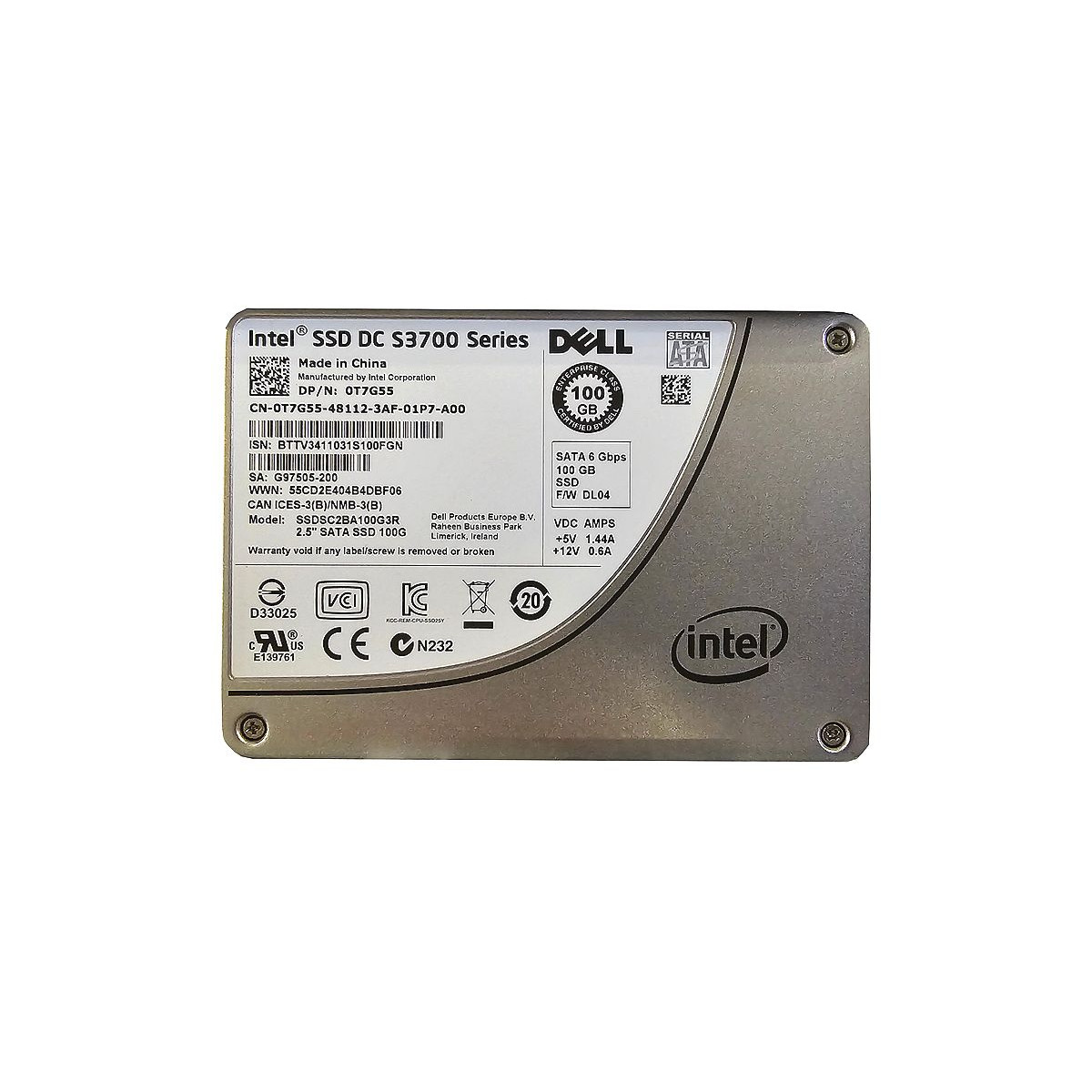 DYSK DELL INTEL S3700 100GB SSD SATA 6G 2,5 MLC 0T7G55 SSDSC2BA100G3R