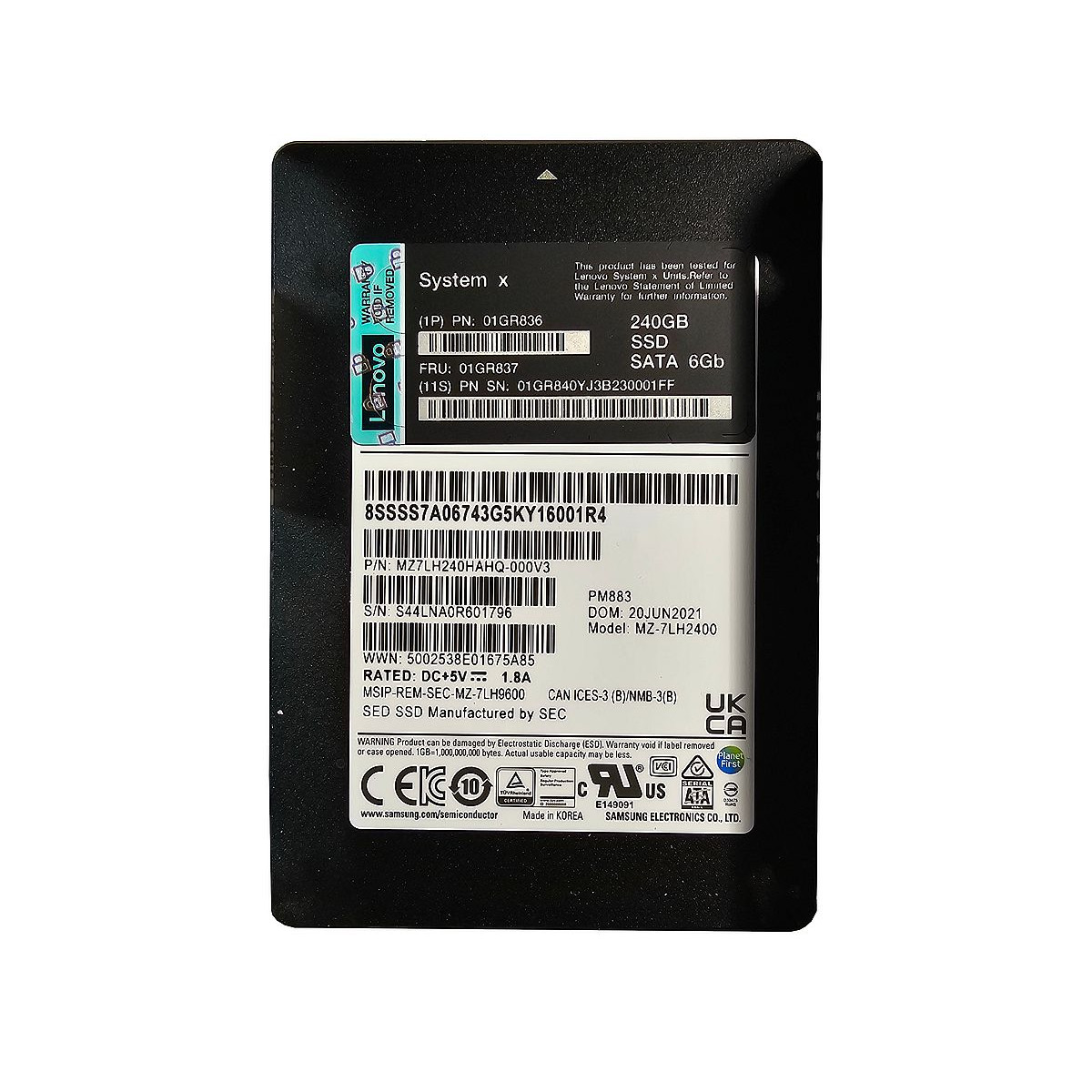 DYSK LENOVO SAMSUNG PM883 240GB SSD SATA 6G 2,5 01GR837 MZ-7LH2400