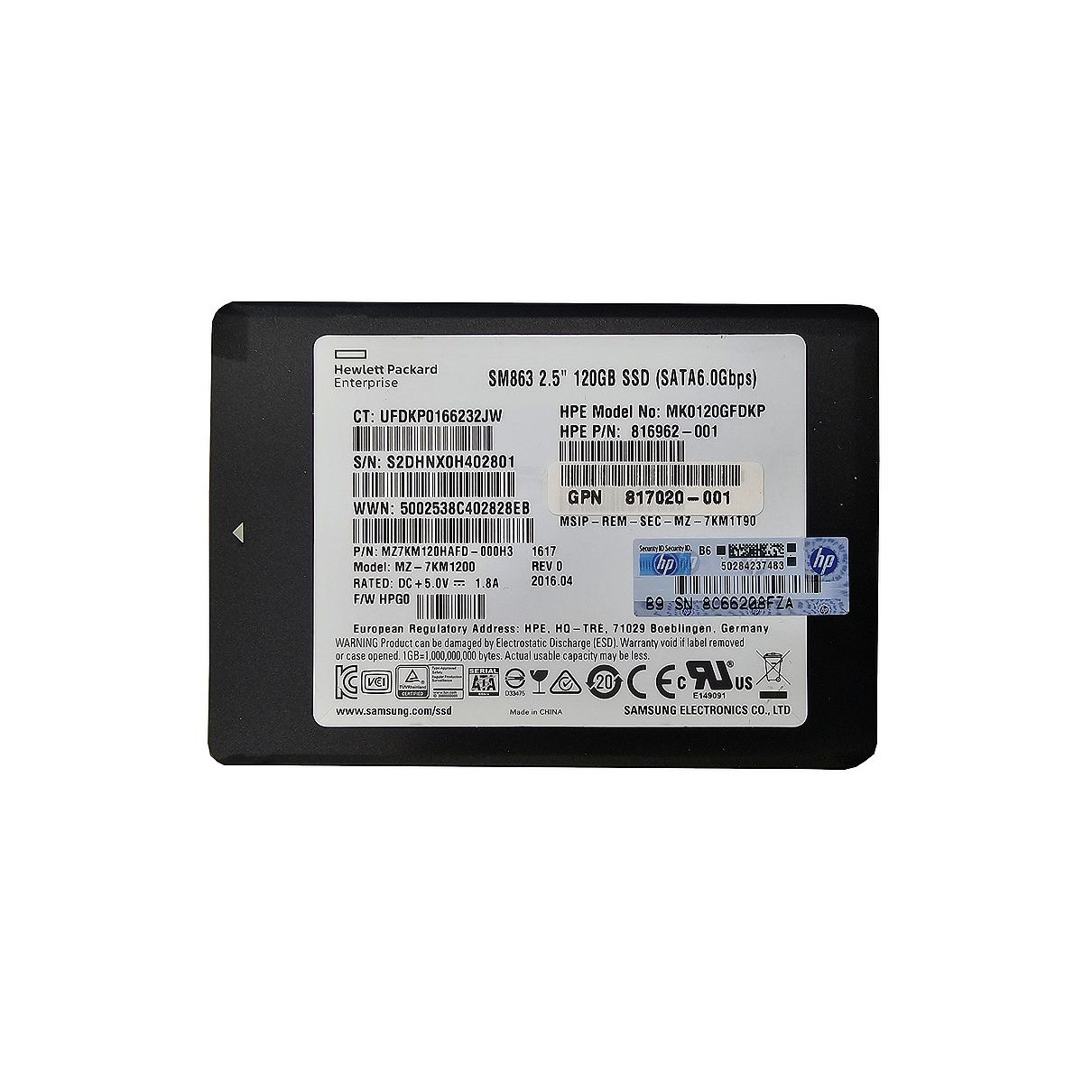 DYSK HP SAMSUNG SM863 120GB SSD SATA 6G 2,5 MZ-7KM1200 817020-001