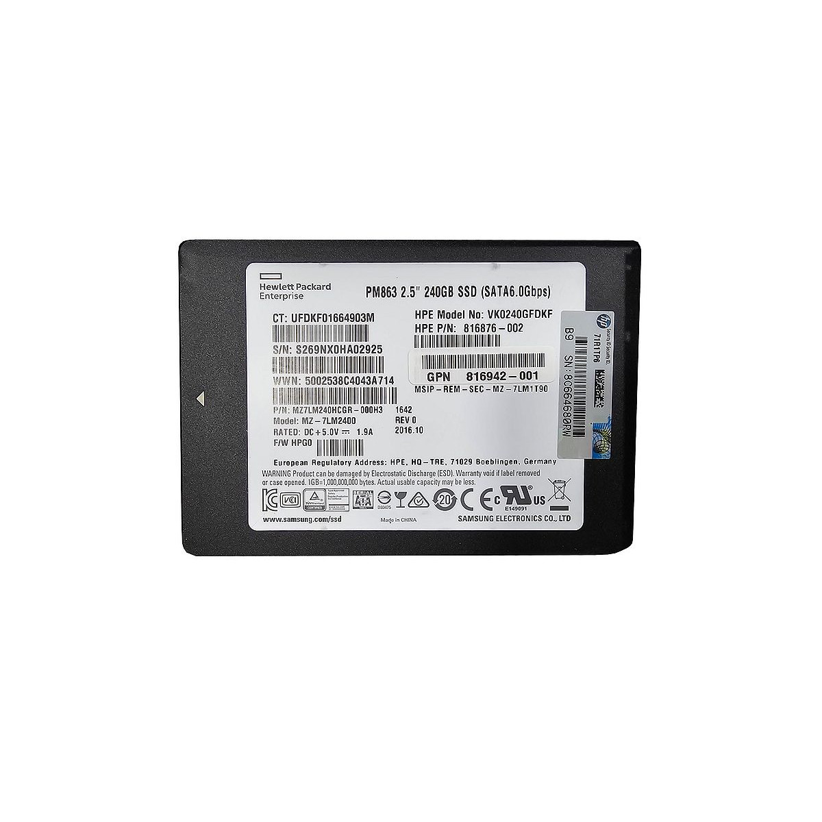 DYSK HP SAMSUNG PM863 240GB SSD SATA 6G 2,5 MZ-7LM2400 816942-001