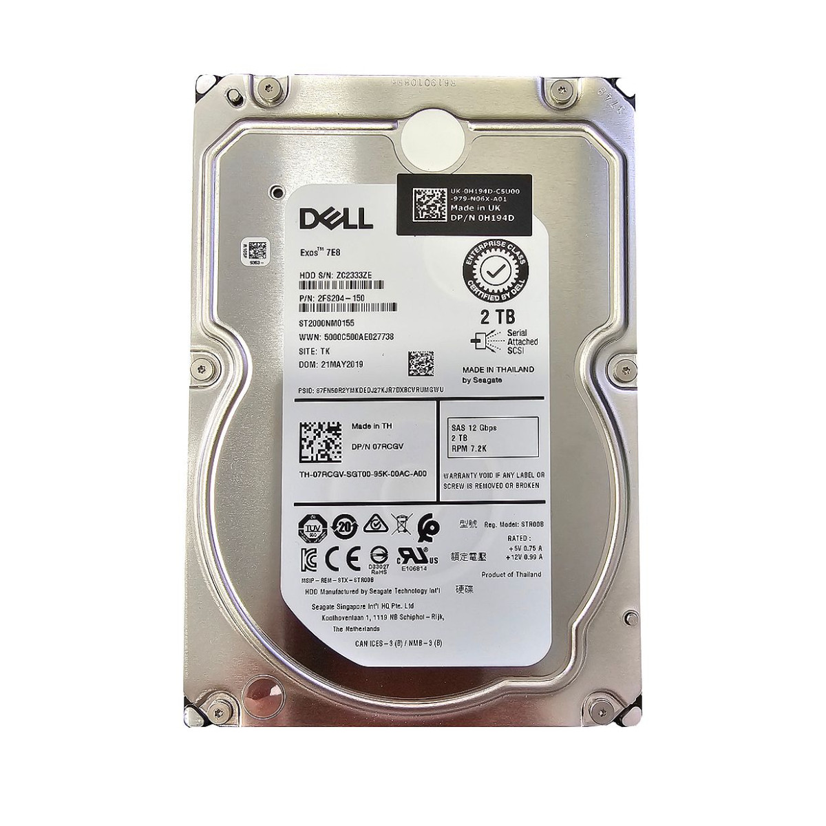 DYSK DELL SEAGATE 2TB SAS 12G 7.2K 3,5 07RCGV ST2000NM0155