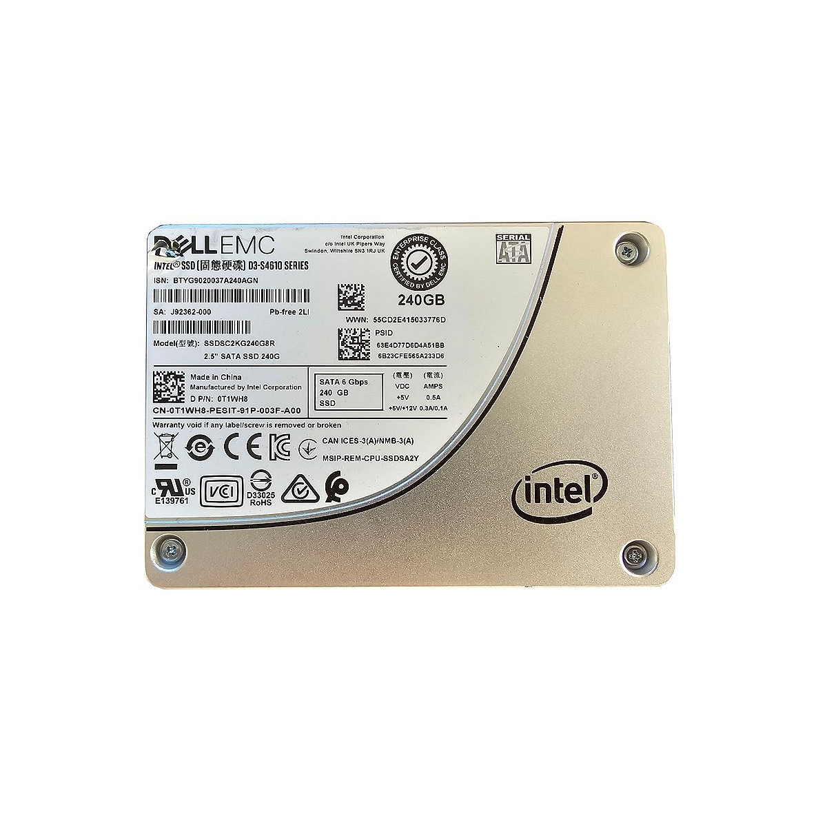 DYSK DELL INTEL DC3-S4610 240GB SSD SATA 6G 2.5 TLC SSDSC2KG240G8R 0T1WH8