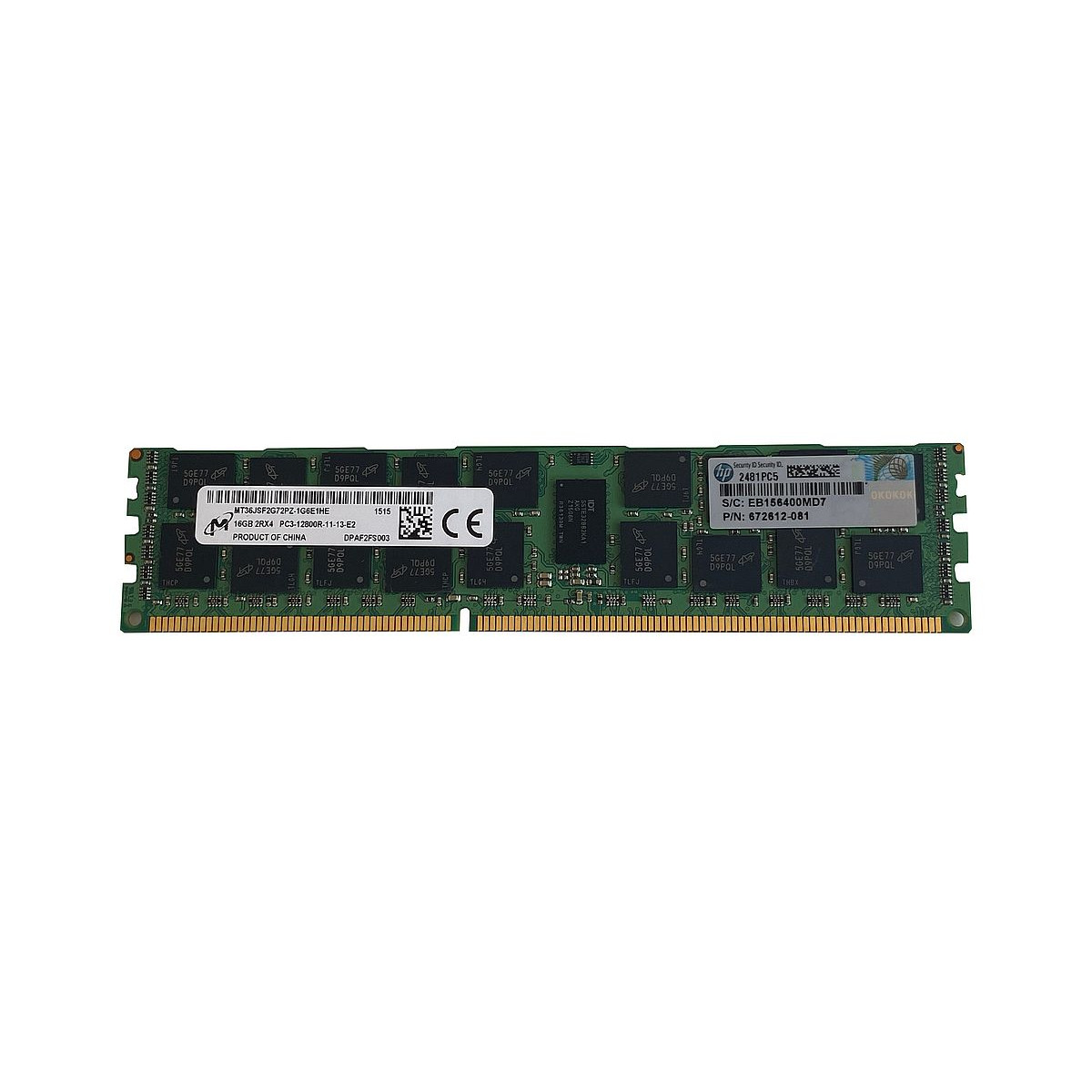 HP MICRON 16GB 2Rx4 PC3-12800R ECC REG MT36JSF2G72PZ-1G6E1HE 672612-081 HP MICRON 16GB 2Rx4 PC3-12800R ECC REG MT36JSF2G72PZ-1G6E1HE 672612-081