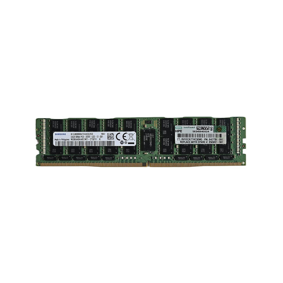 HP SAMSUNG 64GB 4DRx4 PC4-2666V-LD2 ECC REG M386A8K40CM2-CTD7Y 840759-091 HP SAMSUNG 64GB 4DRx4 PC4-2666V-LD2 ECC REG M386A8K40CM2-CTD7Y 840759-091