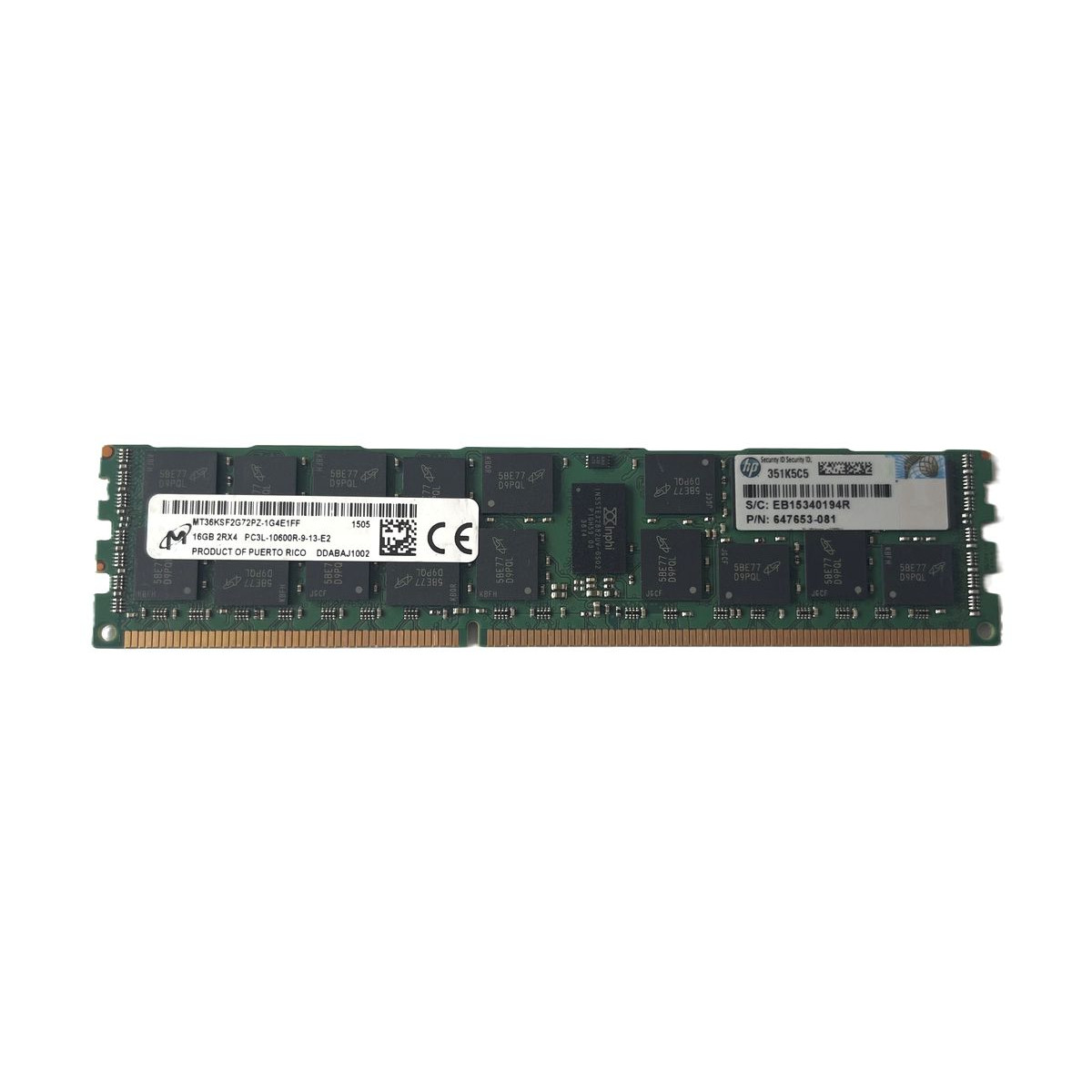 PAMIĘĆ RAM HP MICRON 16GB 2Rx4 PC3L-10600R MT36KSF2G72PZ-1G4E1FF 647653-081 PAMIĘĆ RAM HP MICRON 16GB 2Rx4 PC3L-10600R MT36KSF2G72PZ-1G4E1FF 647653-081