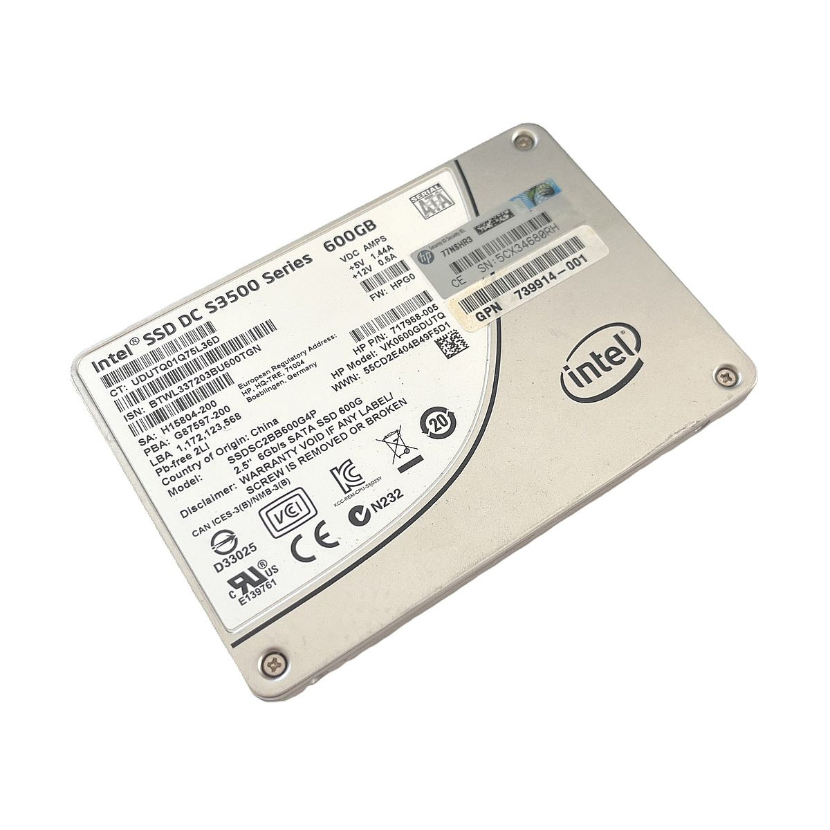 DYSK HP INTEL 600GB SSD SATA 6G 2,5 SSDSC2BB600G4P VK0600GDUTQ 717968-005