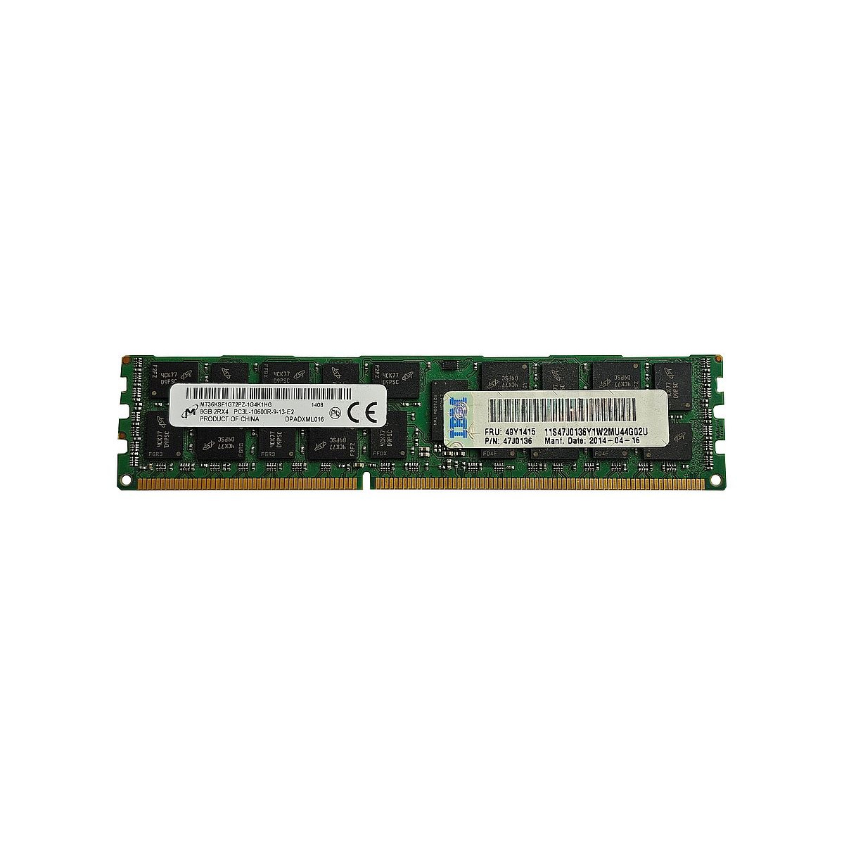 LENOVO MICRON 8GB 2Rx4 PC3-10600R ECC REG MT36JSF1G72PZ-1G4K1HF 47J0136