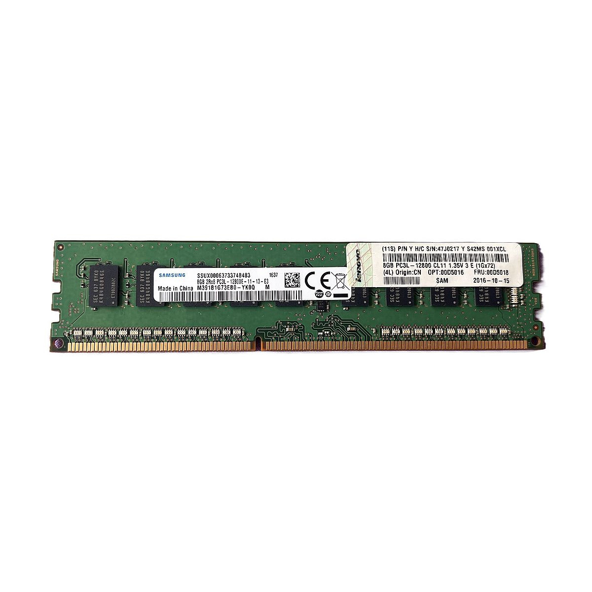 LENOVO SAMSUNG 8GB 2Rx8 PC3L-12800E ECC UDIMM M391B1G73EB0-YK0Q 00D5018