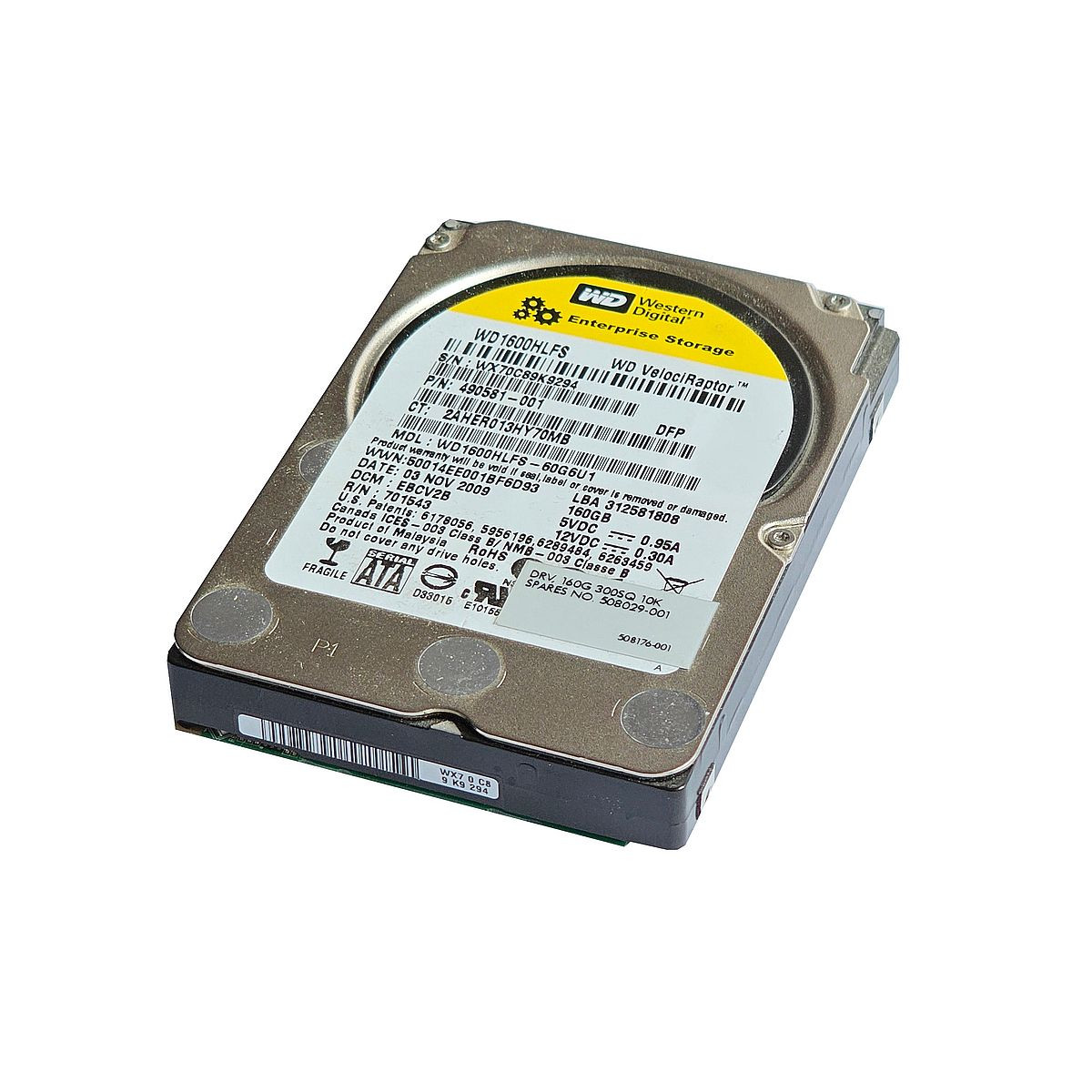 DYSK HP WD VELOCIRAPTOR 160GB SATA 3G 10K 2,5 WD1600HLFS 490581-001