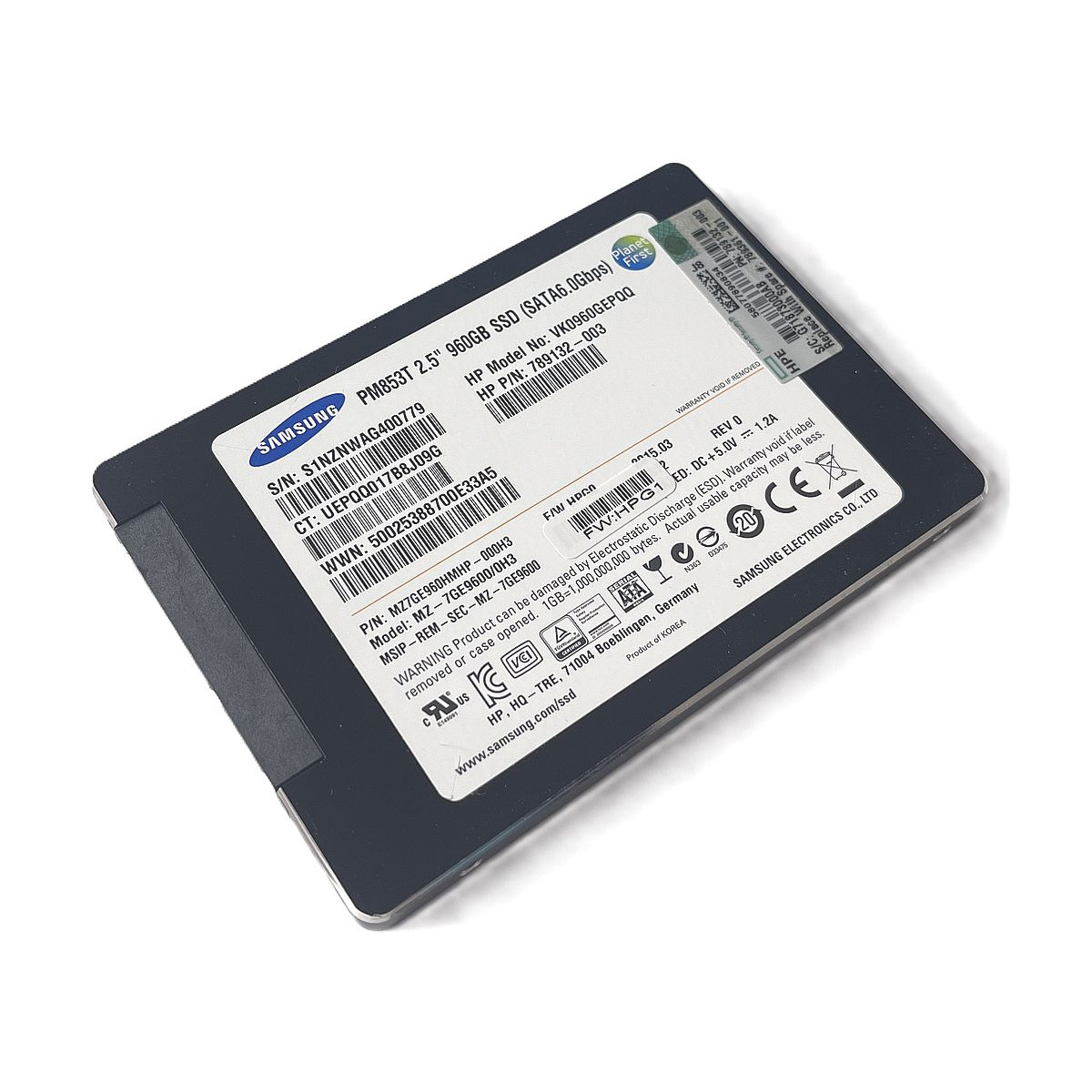DYSK HP SAMSUNG PM853T 960GB SSD SATA 6G 2,5 MZ-7GE9600/0H3 789132-003