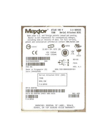 MAXTOR ATLAS 73GB SAS 3,5'' 10K 0G8763