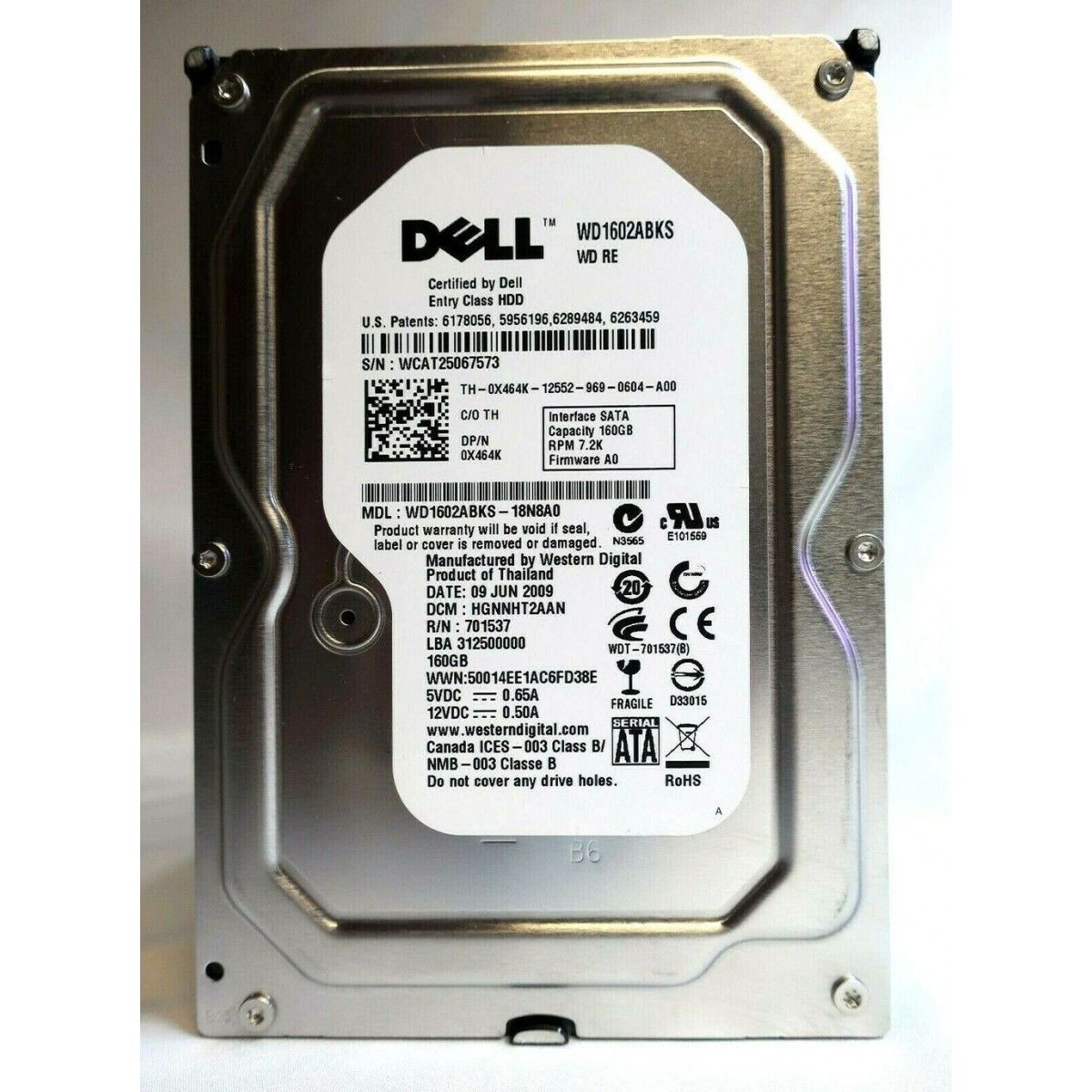 DYSK DELL WD 160GB SATA 8MB CACHE 7.2K 3,5 WD1602ABKS 0X464K