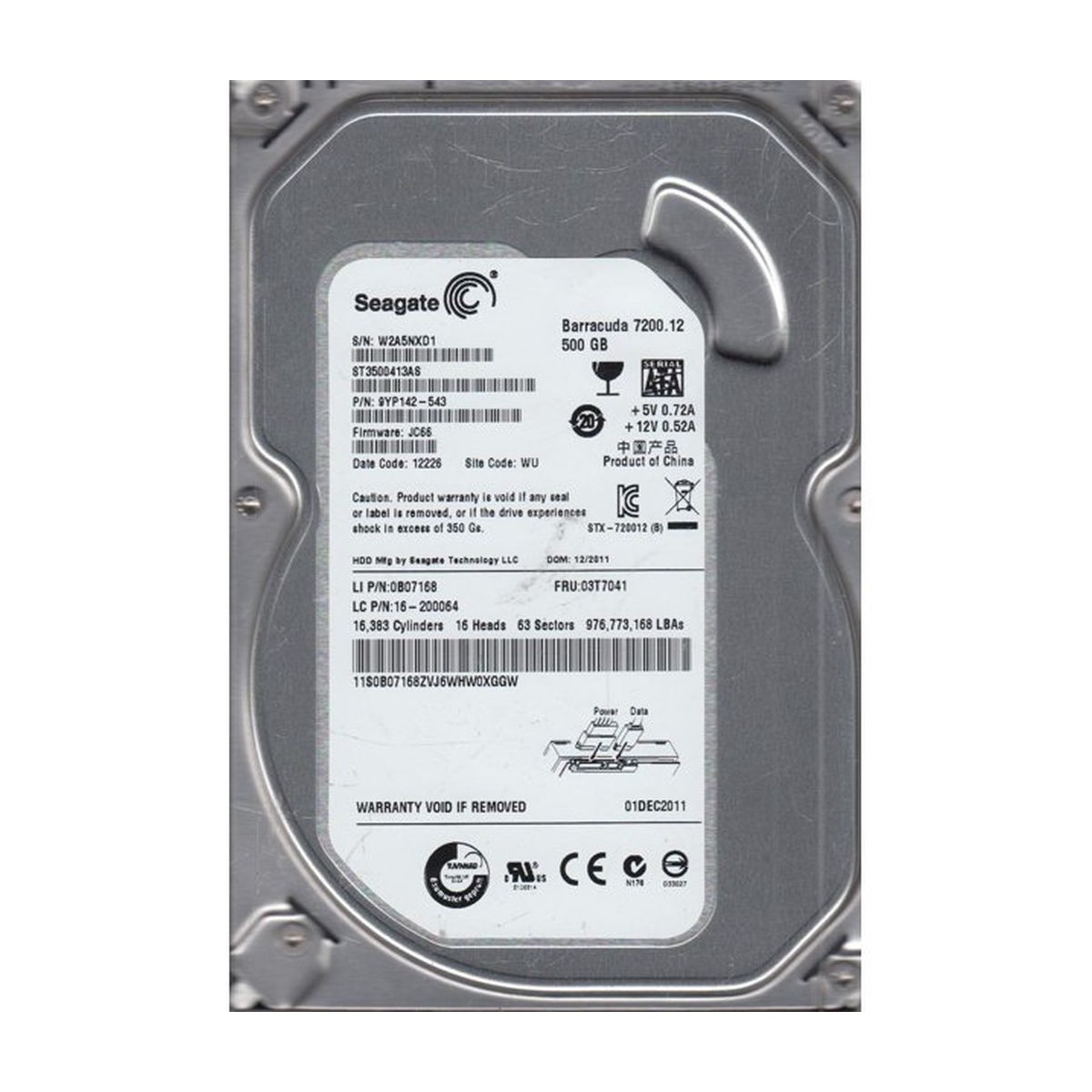 SEAGATE BARRACUDA 500GB SATA 7.2K 3,5 9YP142-543
