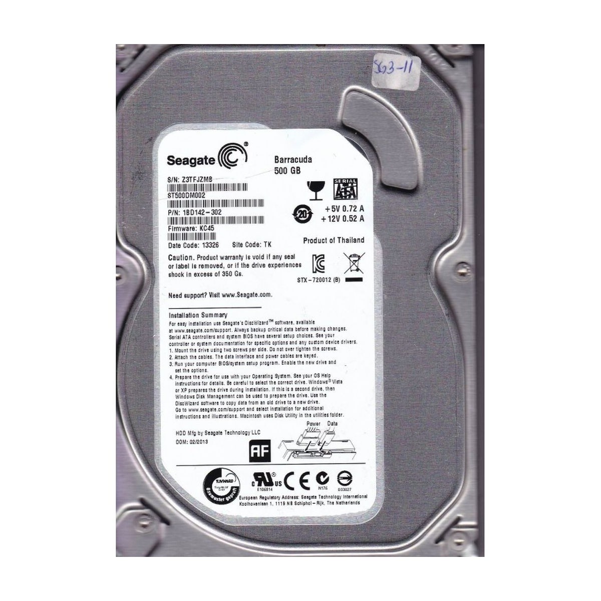 SEAGATE BARRACUDA 500GB SATA 7.2K 3,5 1BD142-302