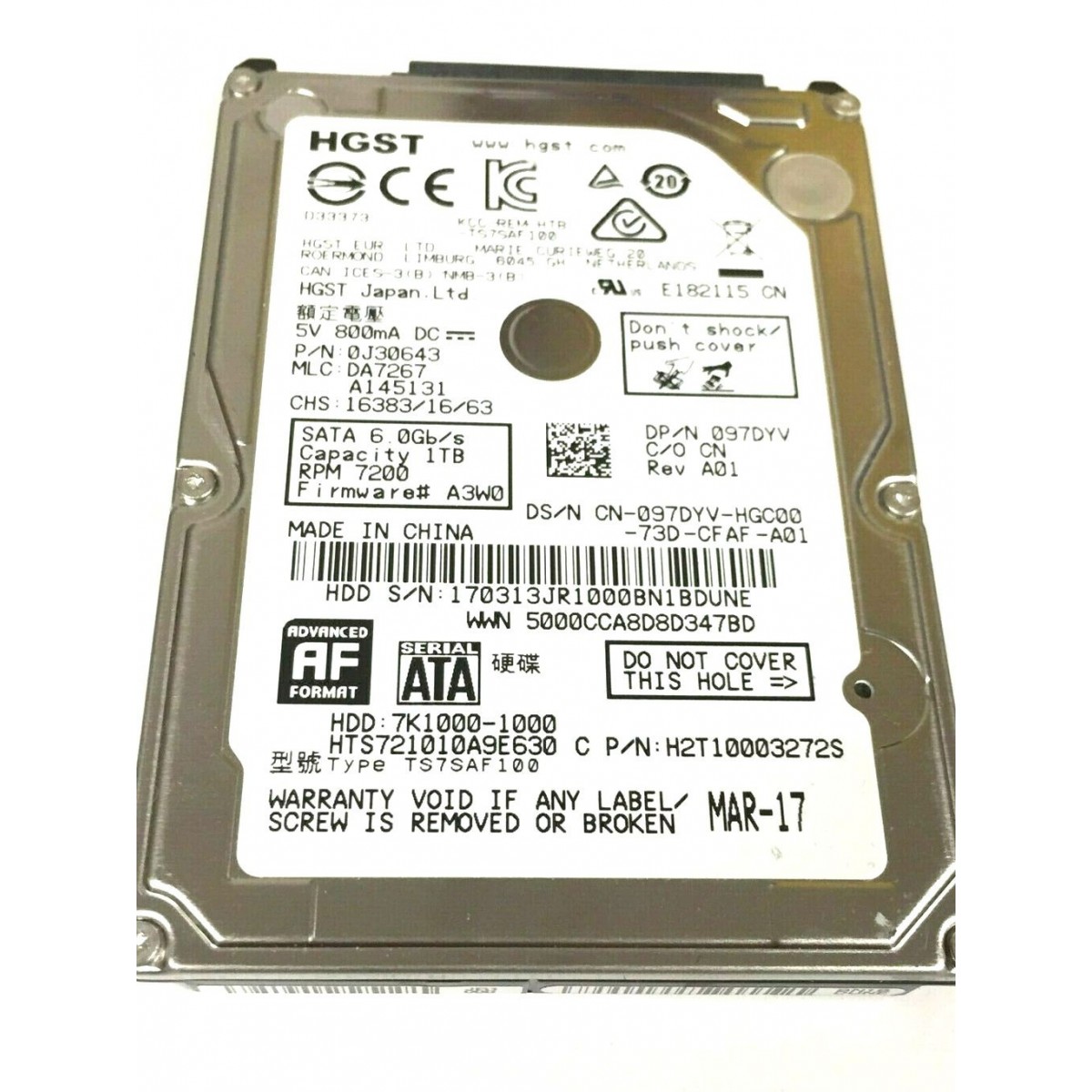 DELL HITACHI 1TB SATA 7.2K  6G 2,5 097DYV