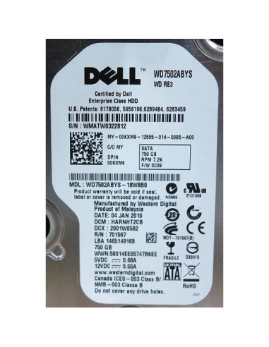 DYSK DELL 750GB SATA 7.2K 0KXM9 WD7502ABYS