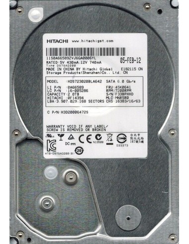 DYSK IBM HITACHI 2TB SATA 7,2K 6G 3,5 45K0641